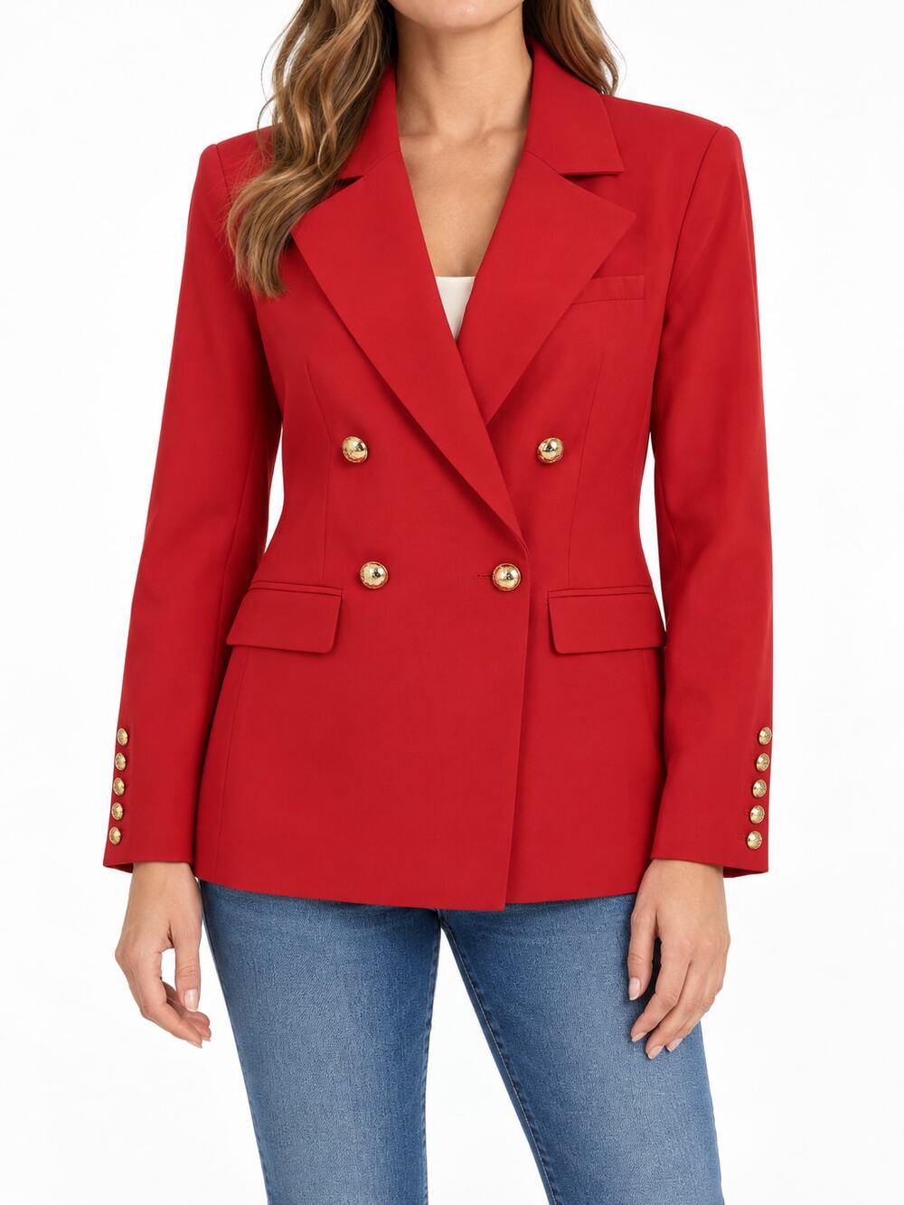 Alexia Admor Farrah T653 Red Stretch Twill Double Breasted Blazer Women's Size 8